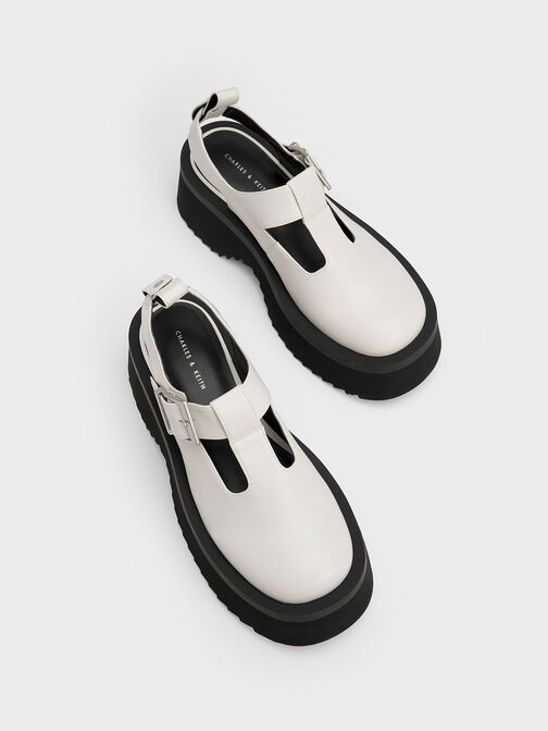 Chaussures Mary Jane à chaîne épaisse et découpes, Blanc, hi-res