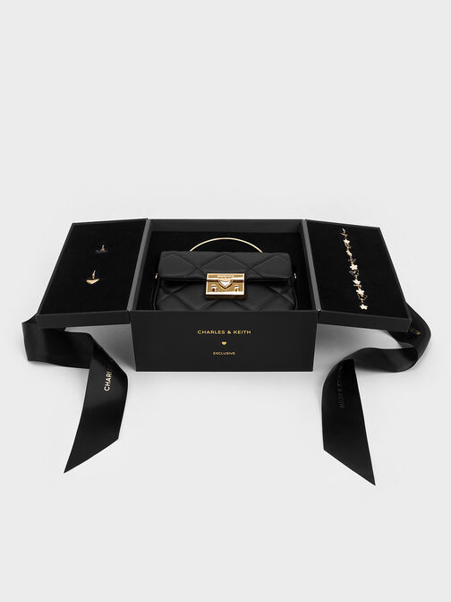 Bolso tipo caja acolchado con asa superior, Negro, hi-res