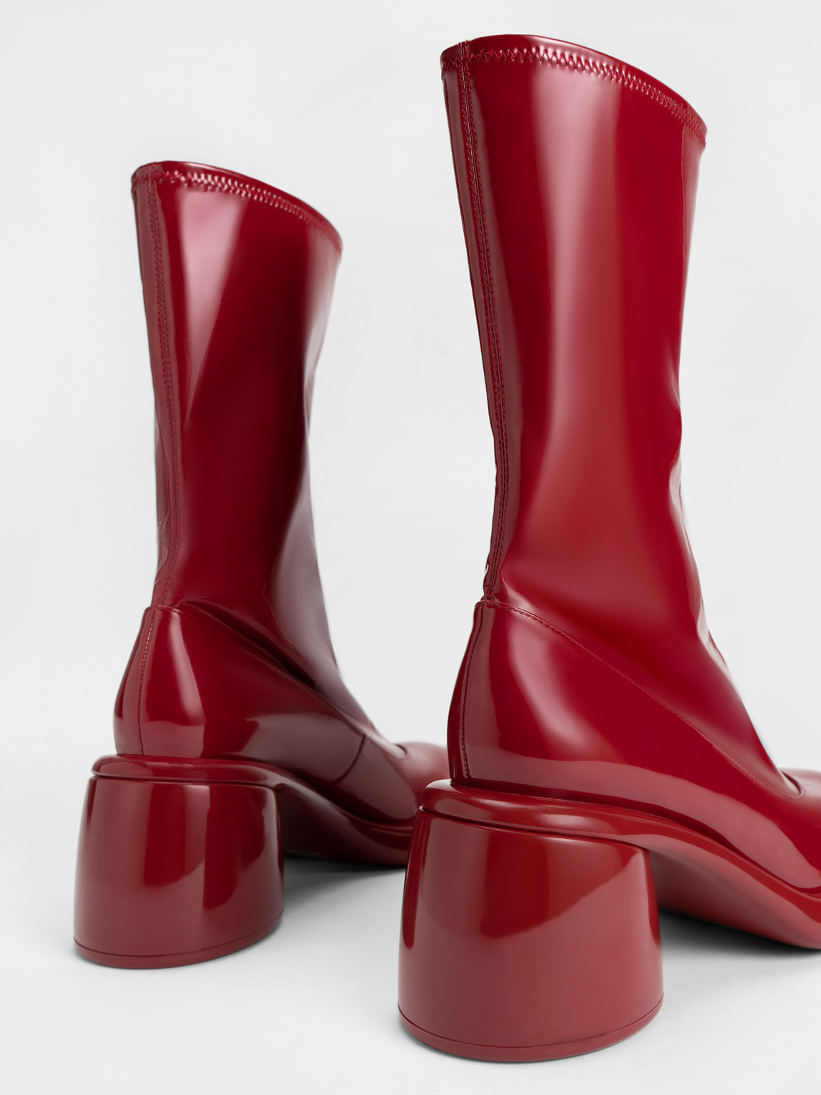 Lula Patent Chunky Heel Calf Boots, Red, hi-res