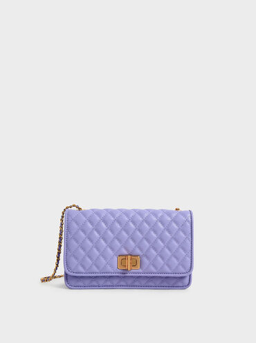 Quilted Turn-Lock Evening Clutch, Lila, hi-res
