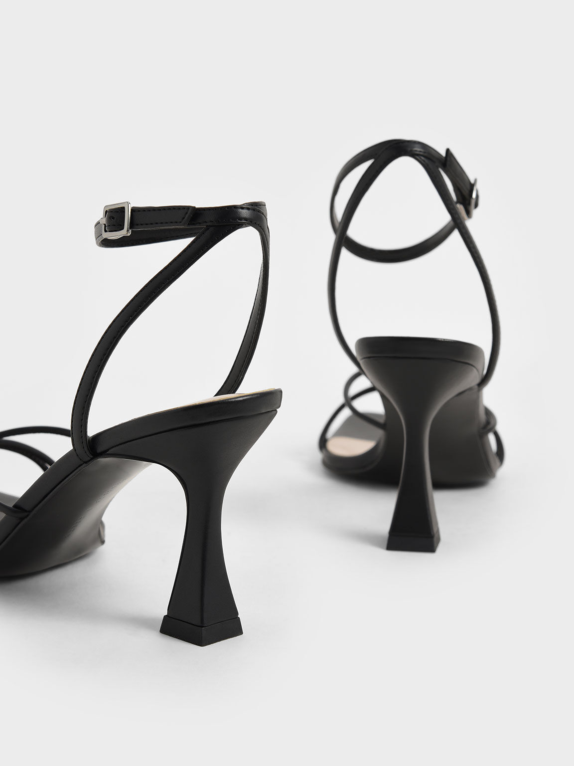 Ankle Strap Sculptural Heel Sandals, Black, hi-res
