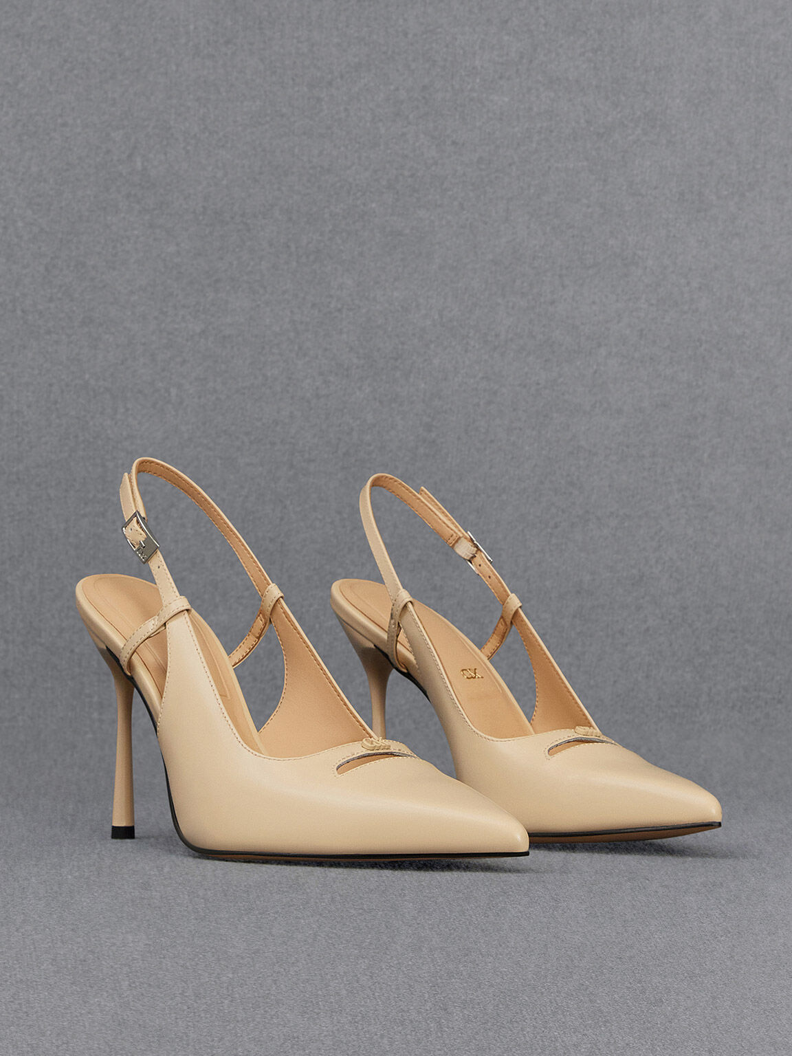 Nude Chain-Link Strap Heeled Mules - CHARLES & KEITH IT