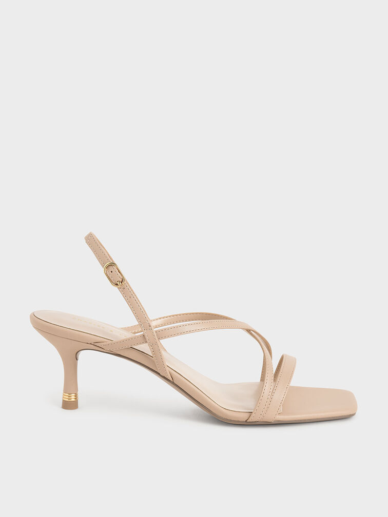 Strappy Slingback Sandals, Nude, hi-res