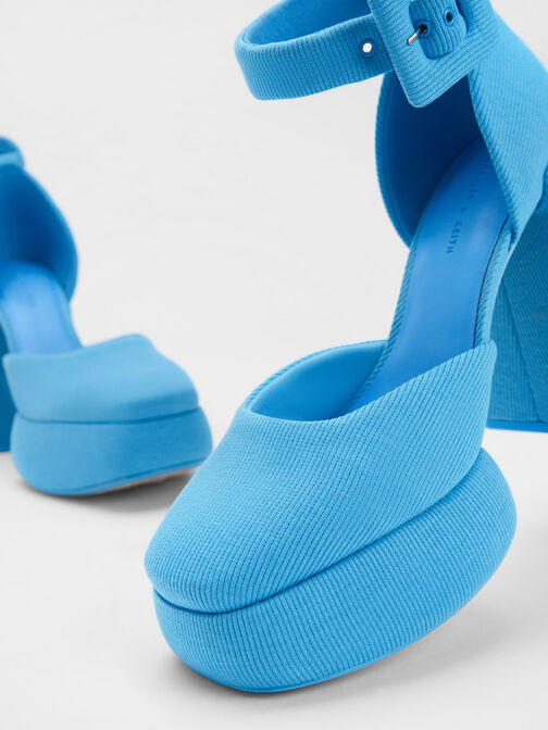 Zapatos D'Orsay Tejidos con Plataforma y Hebilla, Azul, hi-res
