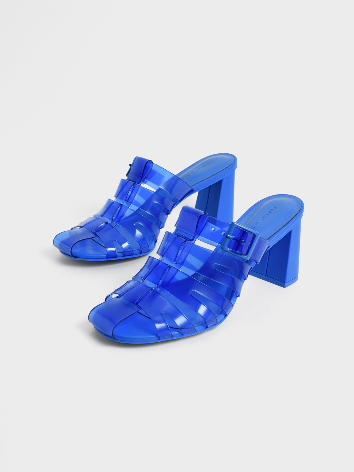 Madison See-Through Caged Mules, Blue, hi-res