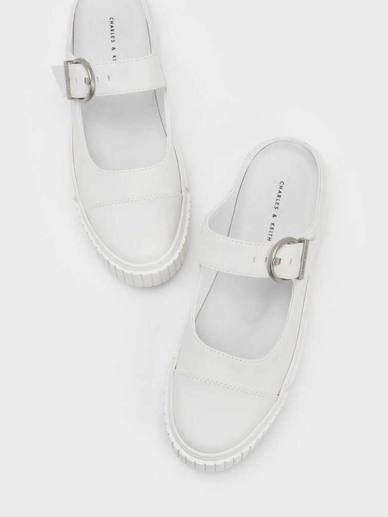 Buckled Slip-On Sneakers, White, hi-res