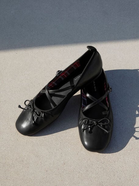 Zapatos planos Mary Jane con tiras cruzadas, Negro, hi-res