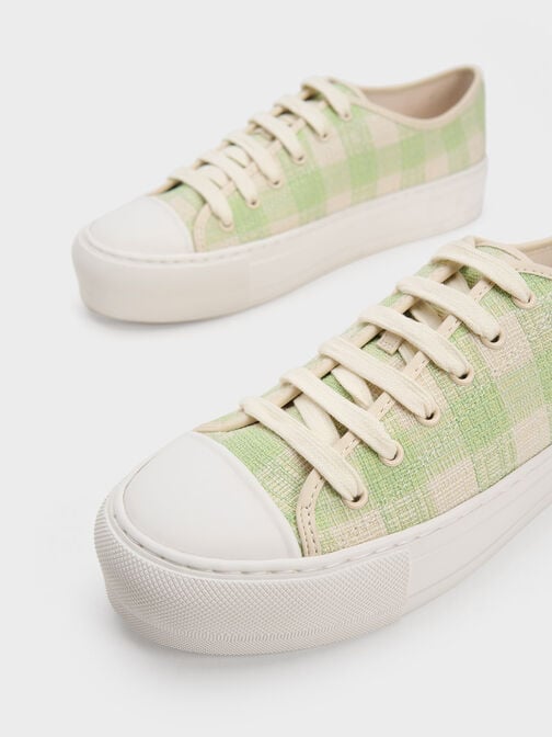 Gingham Low-Top Sneakers, Green, hi-res