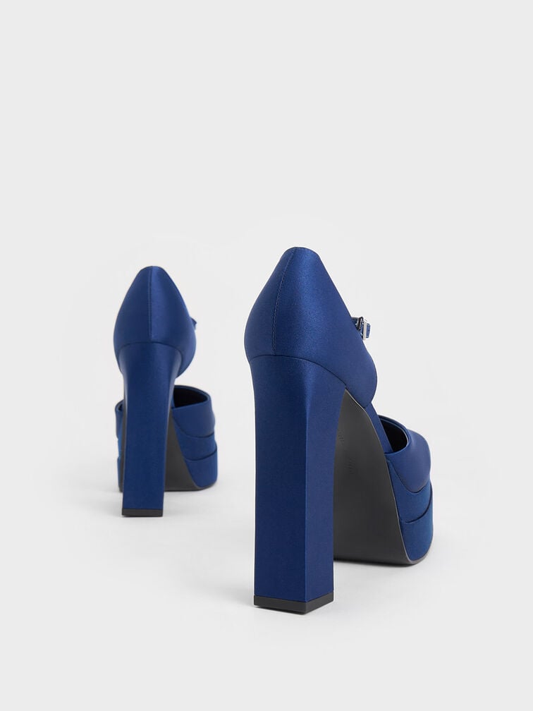 Zapatos D'Orsay de Satín con Plataforma, Azul oscuro, hi-res