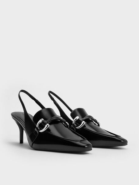 Zapatos de tacón destalonados Catelaya con acento metálico, Negro pulido, hi-res