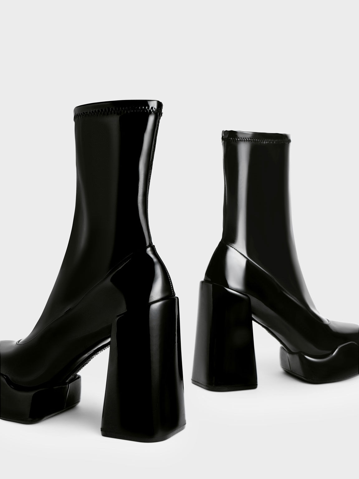 Lula Patent Block Heel Boots, Black, hi-res