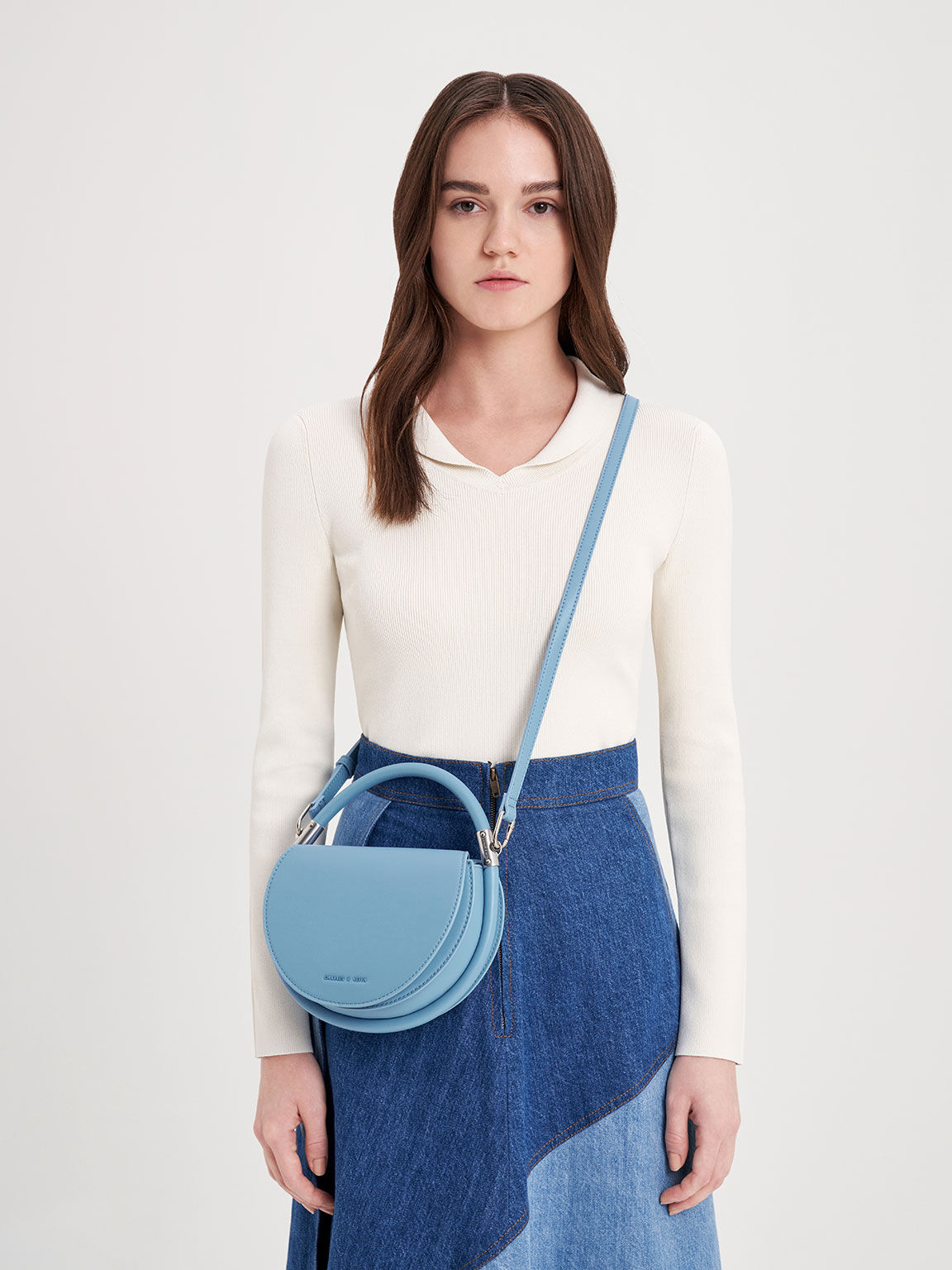 Lara Circle Handle Bag, Light Blue, hi-res