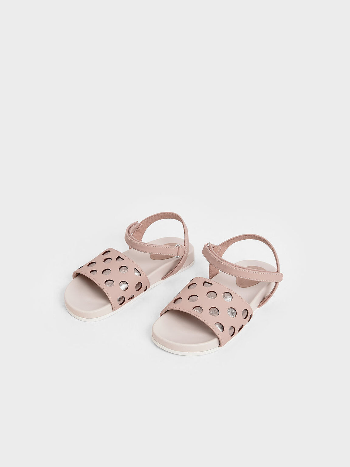 Girls&apos; Two-Tone Laser-Cut Sandals, Nude, hi-res