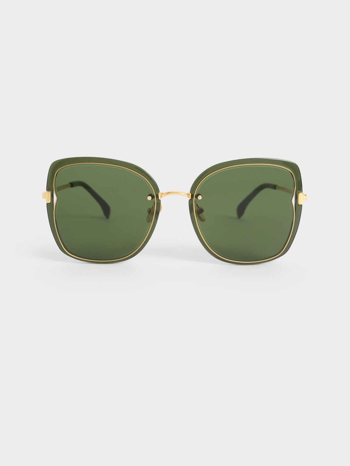 Wire-Frame Butterfly Sunglasses, Green, hi-res