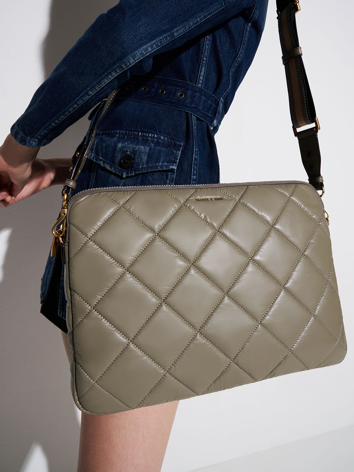 Quilted Laptop Bag, Taupe, hi-res