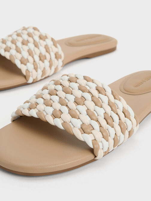 Sandalias slip-on tejidas de punta abierta, Multicolor, hi-res