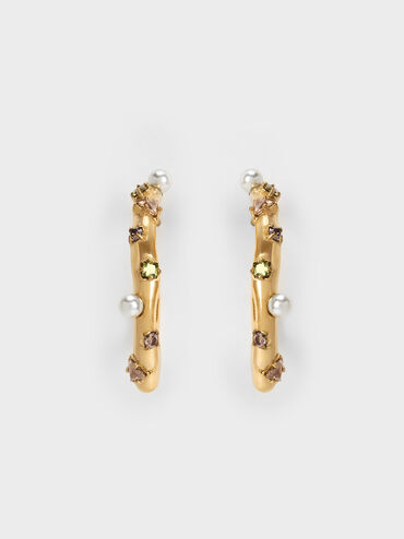 Boucles d’oreilles ornées de perles et cristaux, Neutre, hi-res