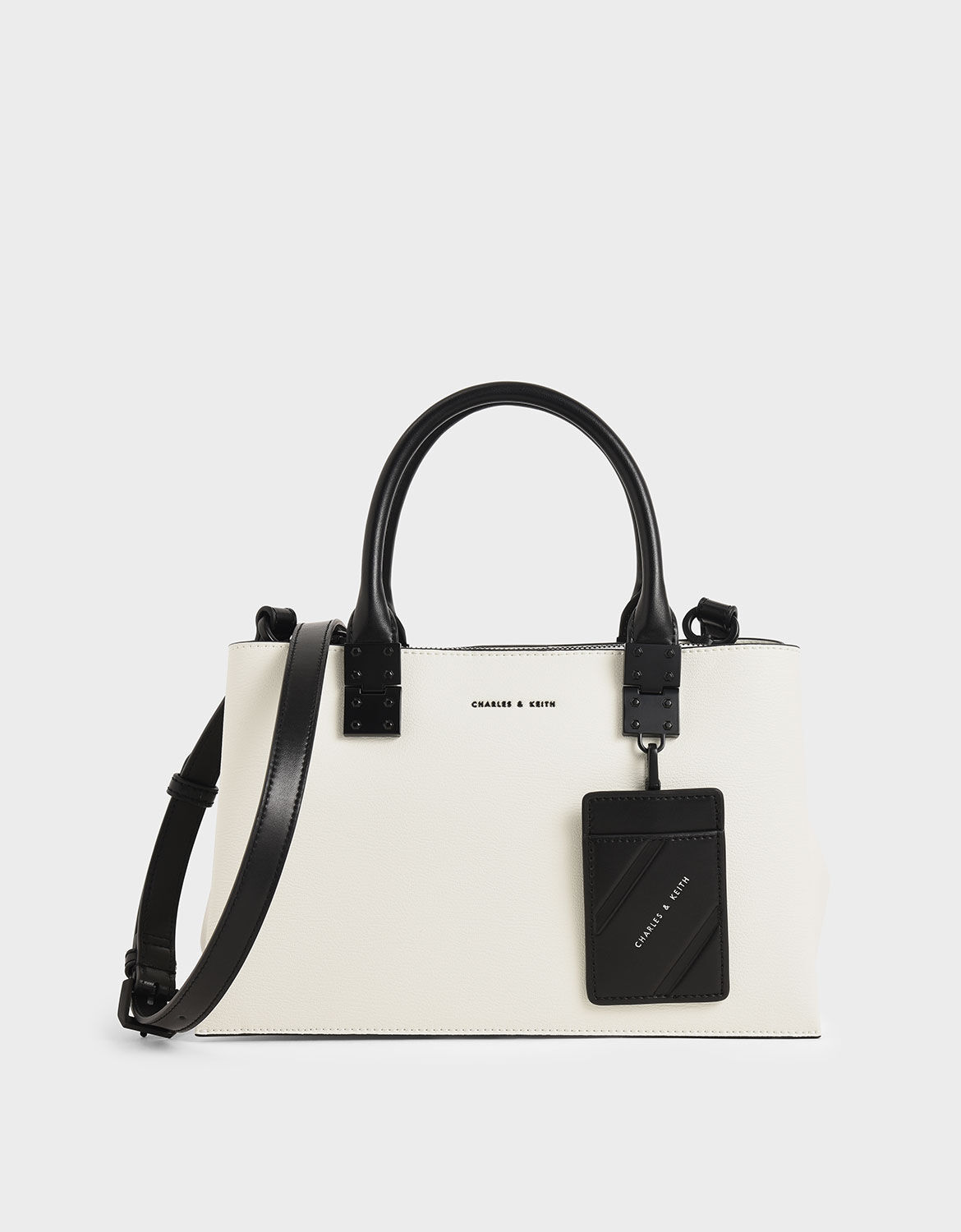 White Double Top Handle Structured Bag - CHARLES & KEITH BE