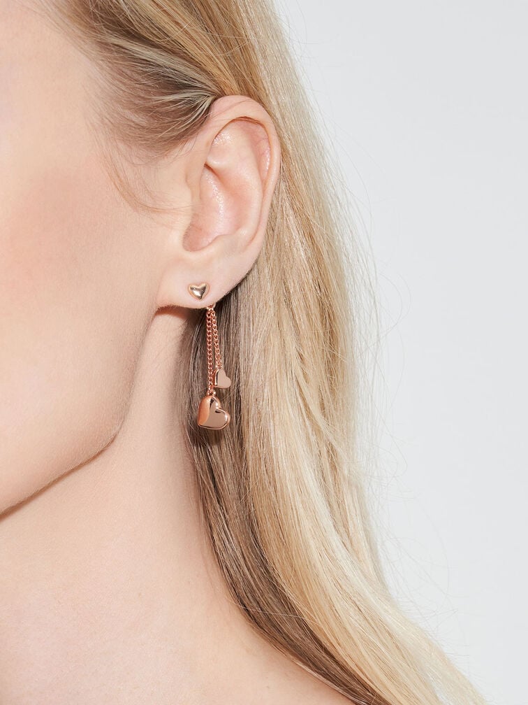 Rose Gold Annalise Double Heart Stone Drop Earrings - CHARLES & KEITH IE