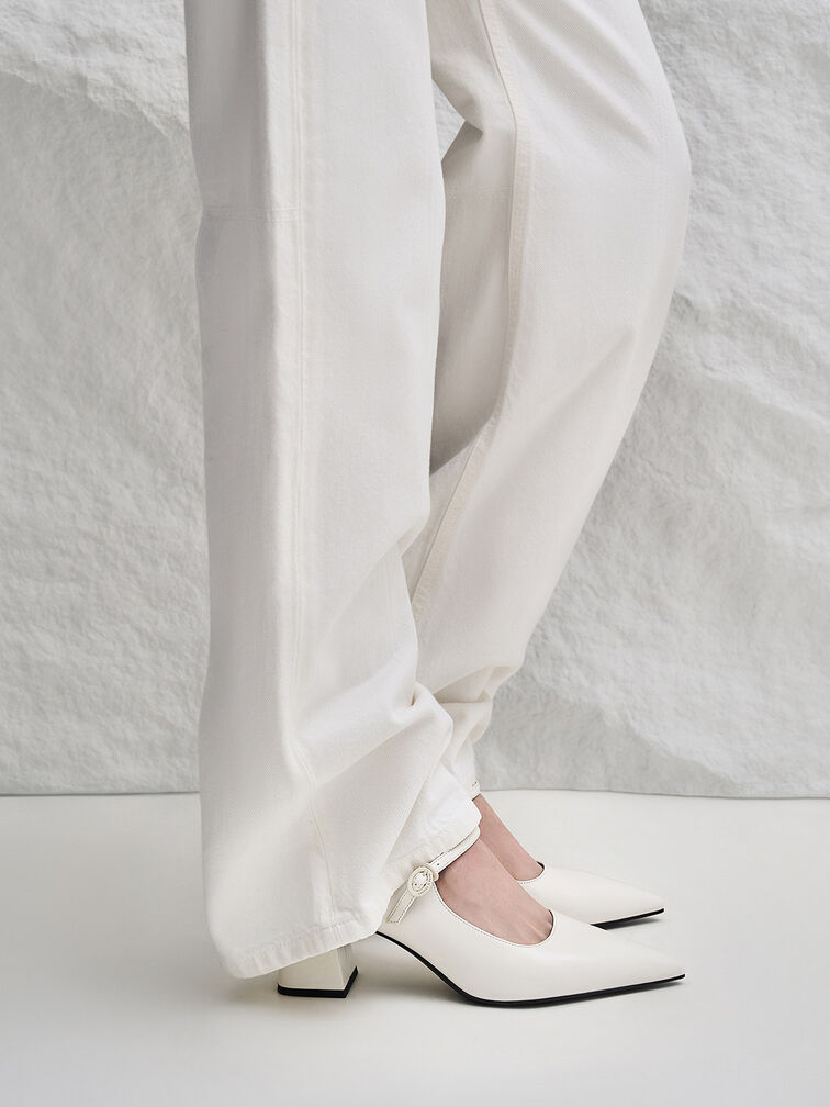 Zapatos Mary Jane con punta puntiaguda, Blanco, hi-res