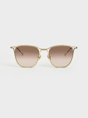 Two-Tone Wire Frame Butterfly Sunglasses, Gold, hi-res