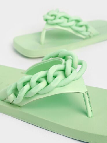 Chain Link Thong Sandals, Green, hi-res