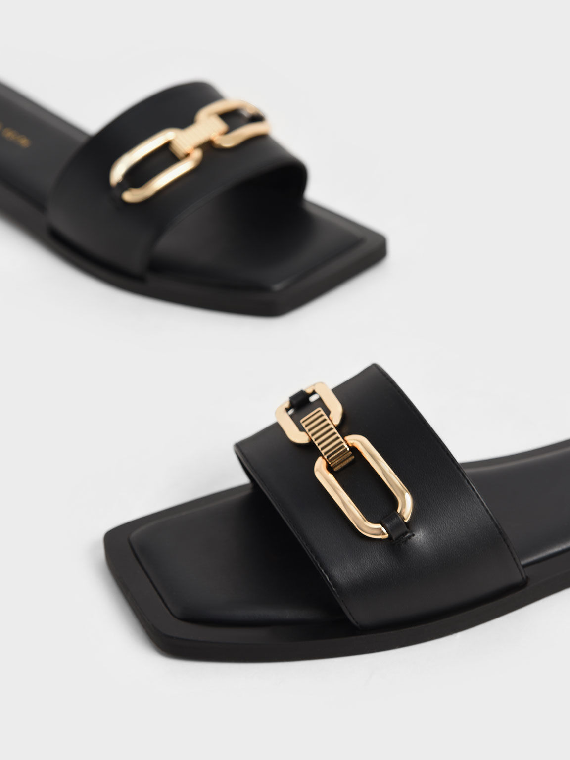 Metallic Accent Padded Slide Sandals, Black, hi-res