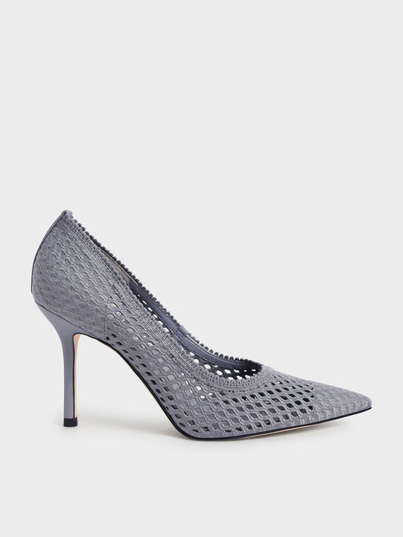 Knitted Stiletto Pumps, Grey, hi-res