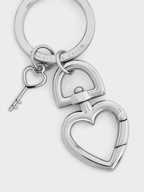 Porte-clés en cristal à cadenas en forme de cœur, Argent, hi-res