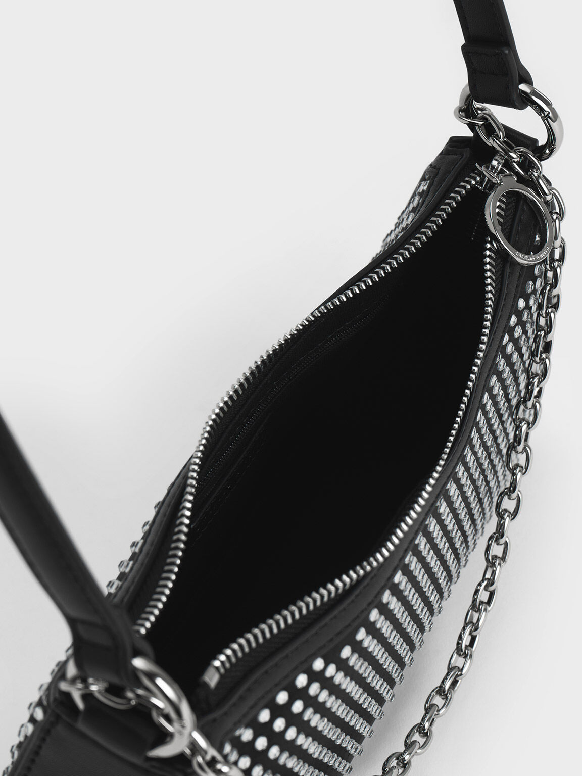 Crystal-Embellished Shoulder Bag, Black, hi-res