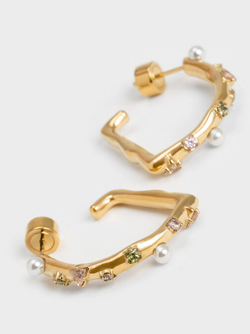 Boucles d’oreilles ornées de perles et cristaux, Neutre, hi-res
