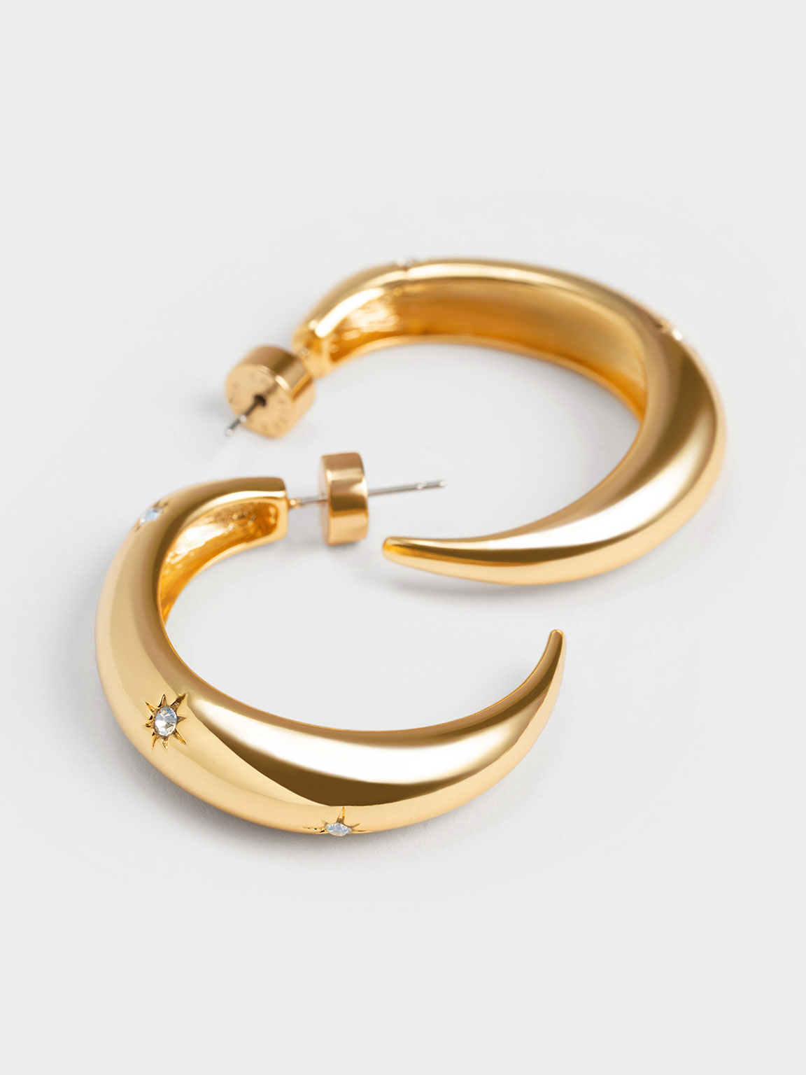 Star Motif Crystal-Embellished Hoop Earrings, Gold, hi-res