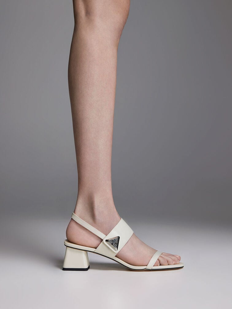Sandales à talon carré et détail métallique Trice, Blanc craie, hi-res