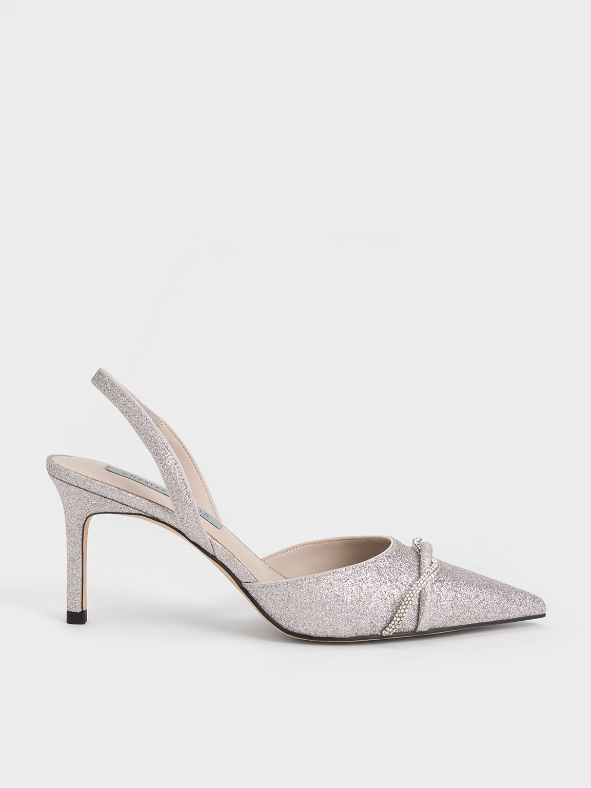 Silver Twist Detail Glittered Slingback Pumps - CHARLES & KEITH DE