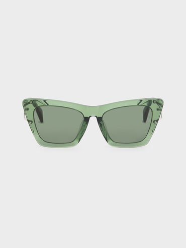 Acetate Butterfly Sunglasses, Green, hi-res