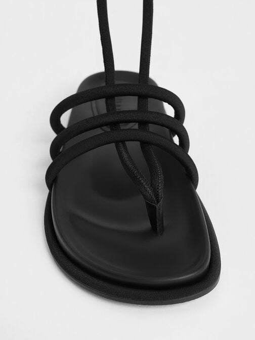 Sandalias Toni tubulares con tiras para atar, Negro texturizado, hi-res