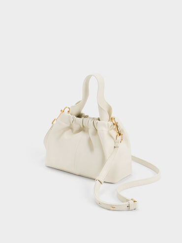 Ally Ruched Slouchy Chain-Handle Bag, Cream, hi-res