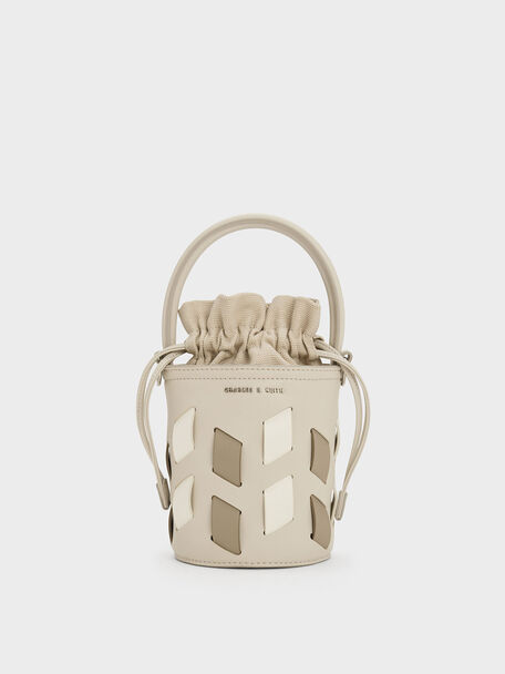 Canvas Panelled Bucket Bag, Taupe, hi-res