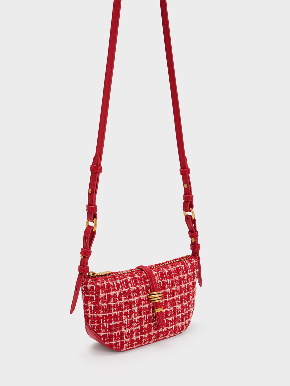 Trudy Tweed Belted Geometric Bag, Red, hi-res