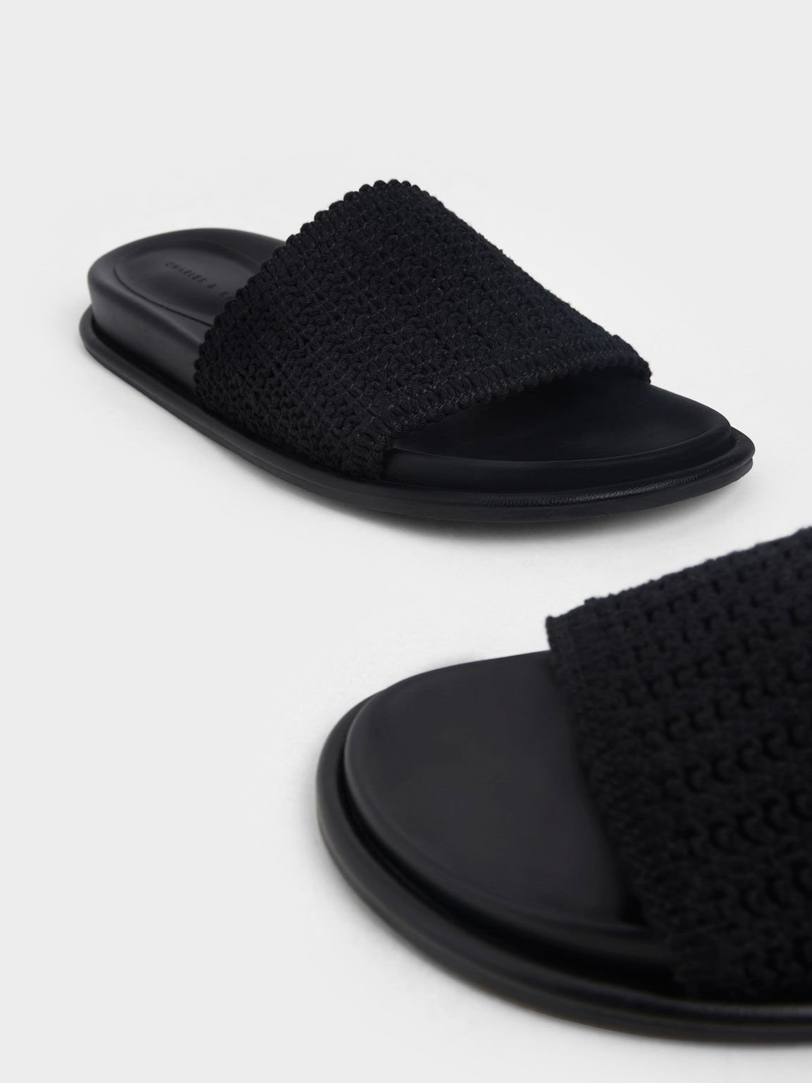 Knitted Slide Sandals, Black, hi-res