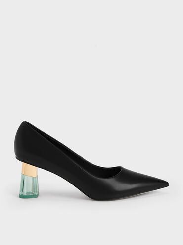 Zapatos de Tacón Traslúcido con Detalle Metálico, Negro, hi-res