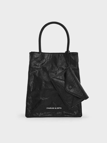 Matina Crinkle-Effect Elongated Tote Bag, Jet Black, hi-res