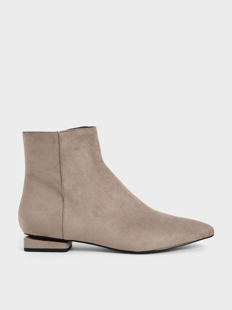Textured Metallic Accent Ankle Boots, Taupe, hi-res