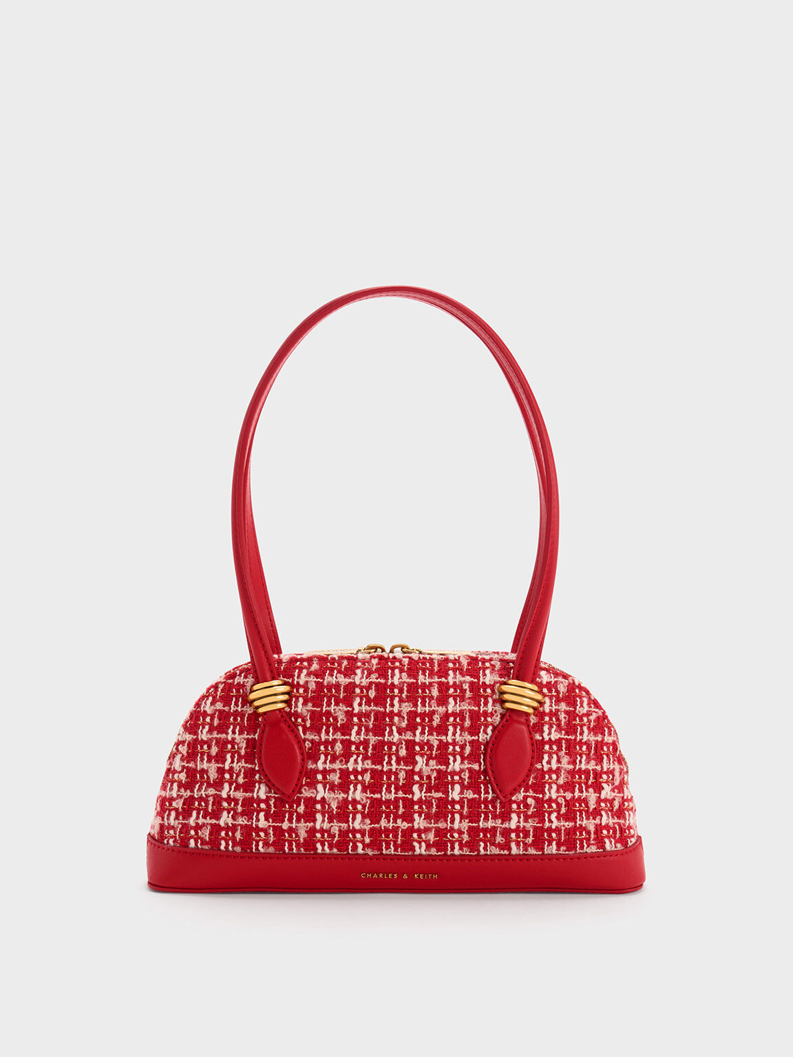 Trudy Tweed Elongated Handle Shoulder Bag, Red, hi-res