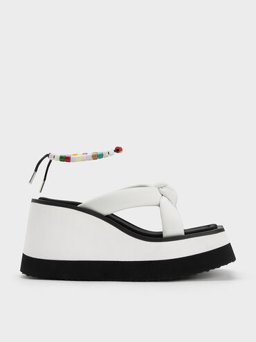 Tana Knotted Crossover Wedges, White, hi-res