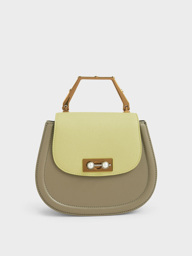 Geometric Top Handle Saddle Bag, Verde lima, hi-res