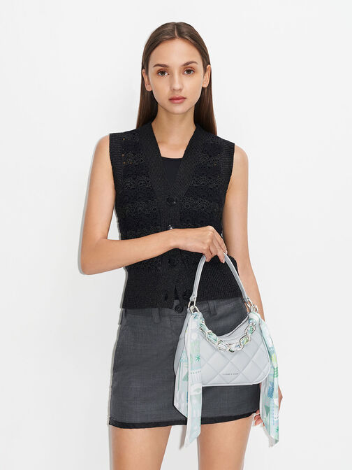 Mini Alcott Scarf Handle Quilted Bag, Light Grey, hi-res