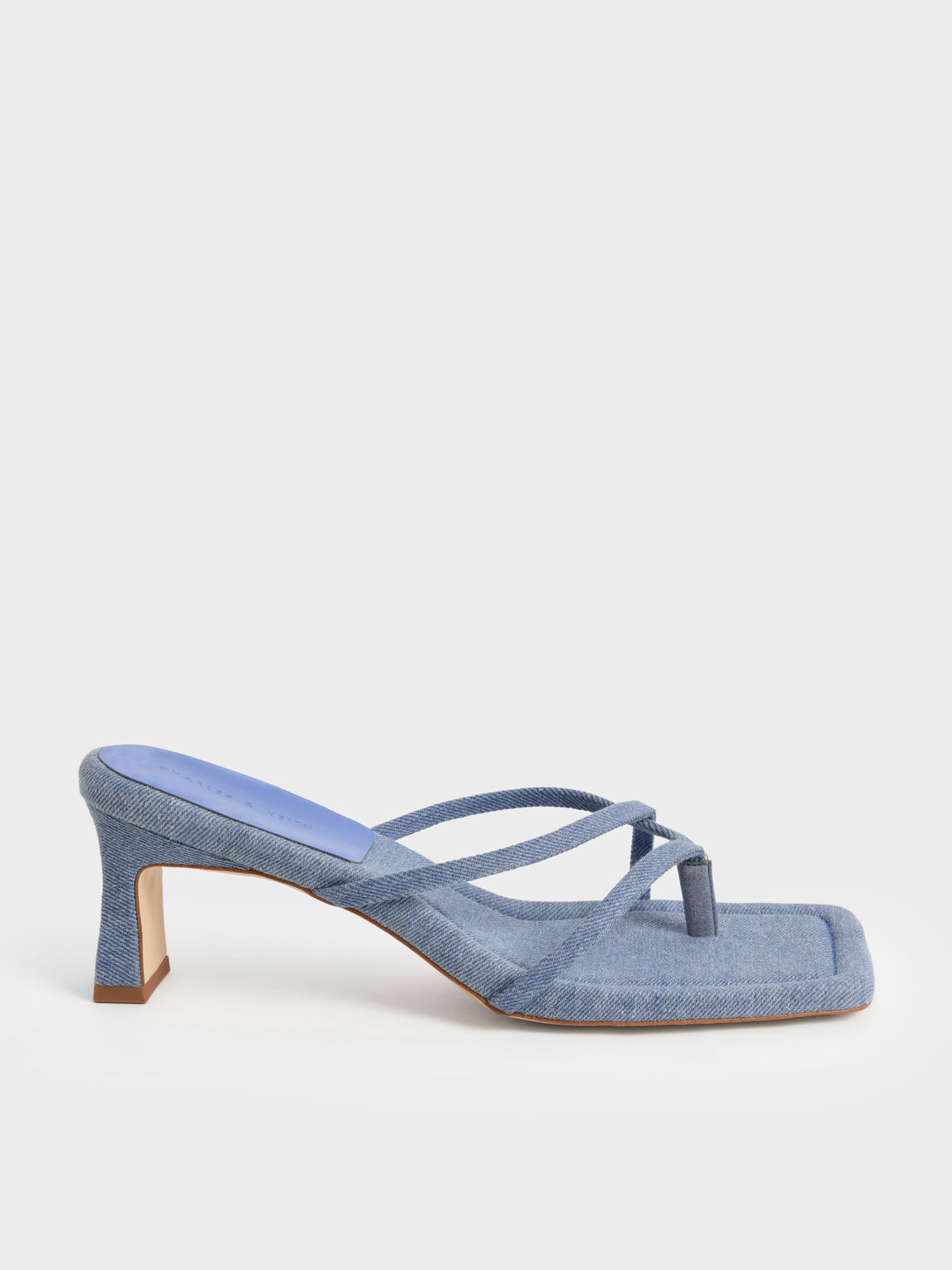 Denim Strappy Heeled Thong Sandals, Blue, hi-res