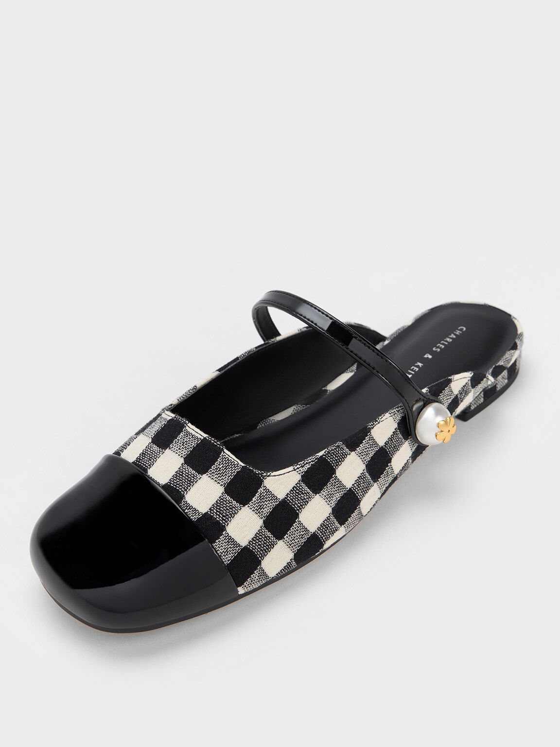 Multicoloured Pearl Embellished Gingham Flat Mules - CHARLES & KEITH CH