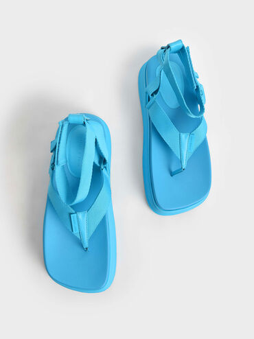 Sandales tongs à bride de cheville et semelle plateforme Joss, Bleu, hi-res